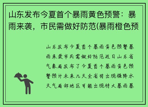 山东发布今夏首个暴雨黄色预警：暴雨来袭，市民需做好防范(暴雨橙色预警山东)