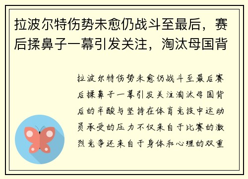 拉波尔特伤势未愈仍战斗至最后，赛后揉鼻子一幕引发关注，淘汰母国背后的辛酸与坚持